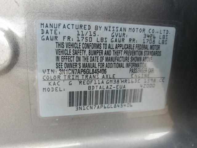 3N1CN7AP6GL845406 - 2016 NISSAN VERSA S GRAY photo 12