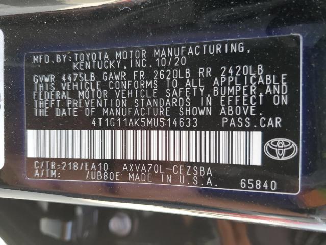 4T1G11AK5MU514633 - 2021 TOYOTA CAMRY SE BLACK photo 12