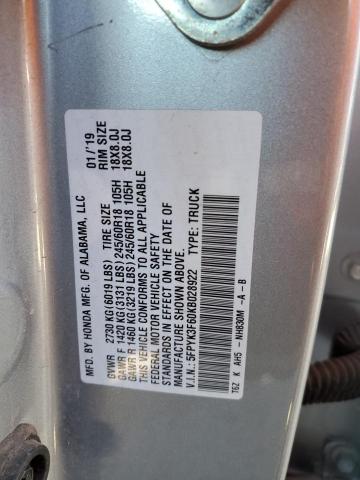 5FPYK3F60KB028922 - 2019 HONDA RIDGELINE RTL GRAY photo 13