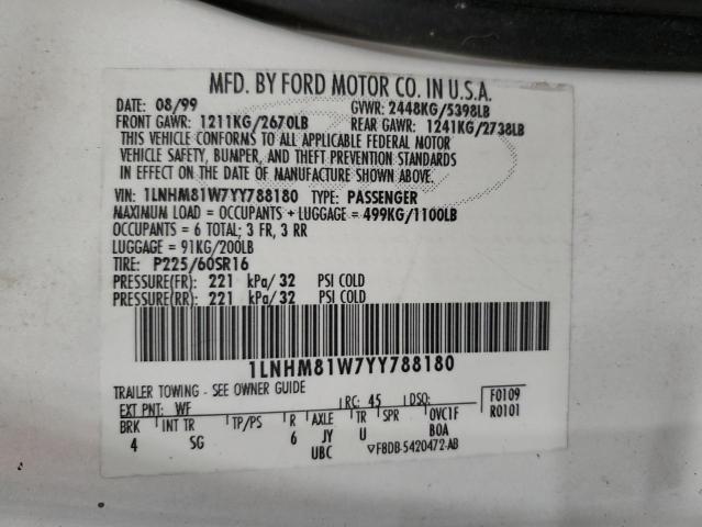 1LNHM81W7YY788180 - 2000 LINCOLN TOWN CAR EXECUTIVE Սպիտակ լուսանկար 12