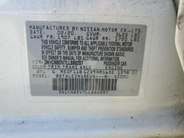 3N1CN8DV7LL880207 - 2020 NISSAN VERSA S WHITE photo 12