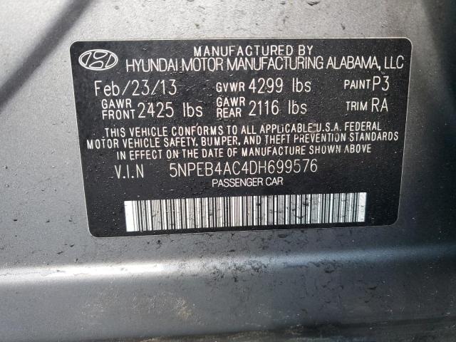 5NPEB4AC4DH699576 - 2013 HYUNDAI SONATA GLS SILVER photo 12