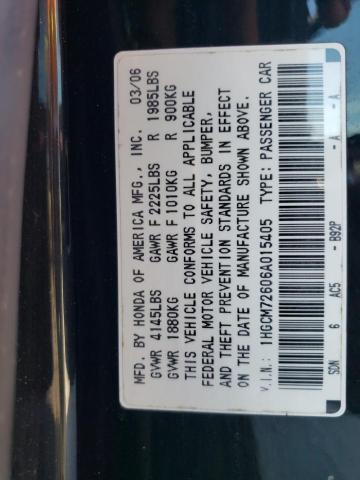 1HGCM72606A015405 - 2006 HONDA ACCORD EX BLACK photo 12