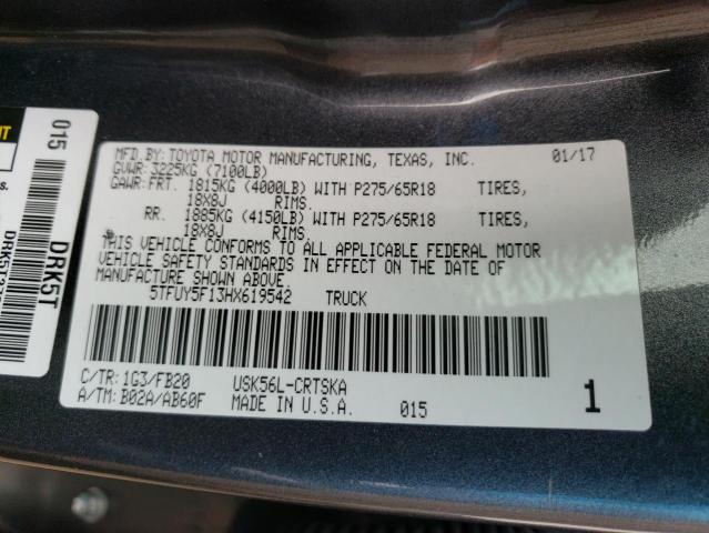 5TFUY5F13HX619542 - 2017 TOYOTA TUNDRA DOUBLE CAB SR/SR5 GRAY photo 12