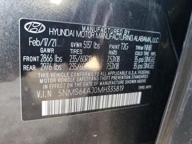 5NMS64AJ0MH335819 - 2021 HYUNDAI SANTA FE SEL CHARCOAL photo 12