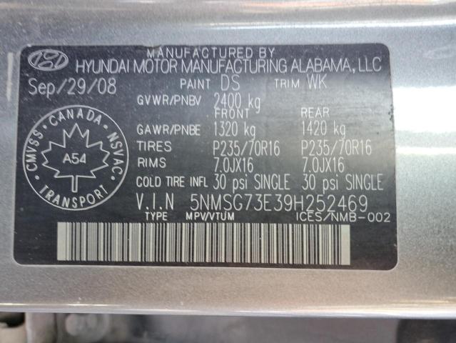 5NMSG73E39H252469 - 2009 HYUNDAI SANTA FE GL GRAY photo 12