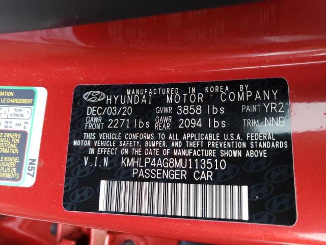 KMHLP4AG8MU113510 - 2021 HYUNDAI ELANTRA LIMITED RED photo 12