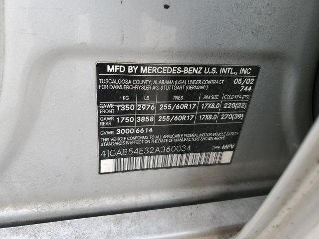 4JGAB54E32A360034 - 2002 MERCEDES-BENZ ML 320 SILVER photo 13