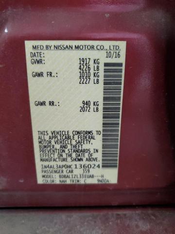 1N4AL3AP0HC136024 - 2017 NISSAN ALTIMA 2.5 MAROON photo 12