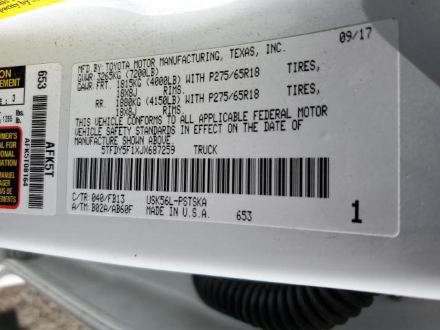 5TFDY5F1XJX687259 - 2018 TOYOTA TUNDRA CREWMAX SR5 WHITE photo 12