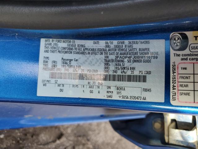 3FADP4FJ0BM116759 - 2011 FORD FIESTA SES BLUE photo 13