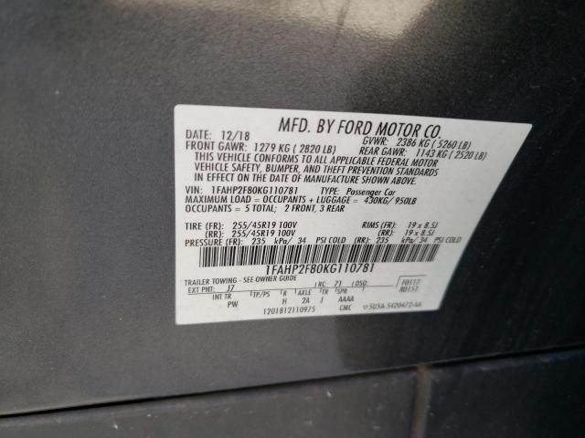 1FAHP2F80KG110781 - 2019 FORD TAURUS LIMITED CHARCOAL photo 13