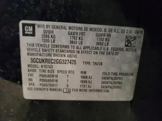 3GCUKREC2GG327475 - 2016 CHEVROLET SILVERADO BLACK photo 12