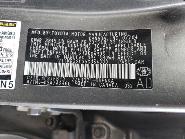 2T1KR32E35C354309 - 2005 TOYOTA COROLLA MA XR CHARCOAL photo 13