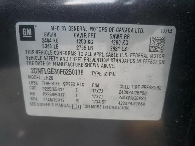 2GNFLGE30F6250178 - 2015 CHEVROLET EQUINOX LT GRAY photo 12