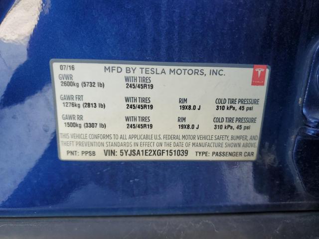 5YJSA1E2XGF151039 - 2016 TESLA MODEL S BLUE photo 13