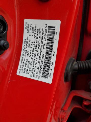 2HGFC2F72GH525442 - 2016 HONDA CIVIC EX RED photo 12