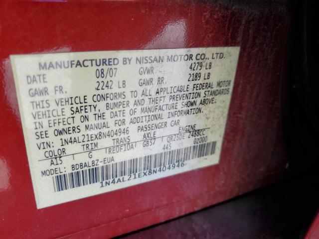 1N4AL21EX8N404946 - 2008 NISSAN ALTIMA 2.5 RED photo 12