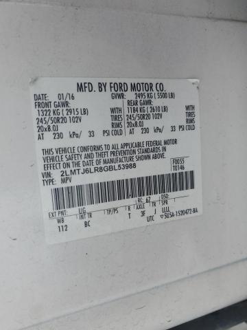 2LMTJ6LR8GBL53988 - 2016 LINCOLN MKX RESERVE WHITE photo 13