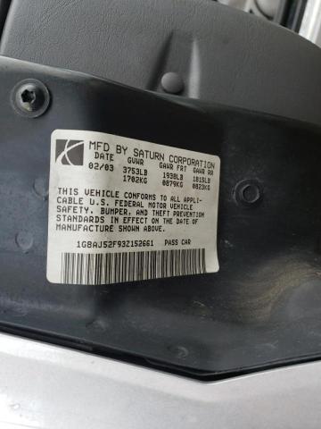 1G8AJ52F93Z152661 - 2003 SATURN ION LEVEL 2 SILVER photo 12