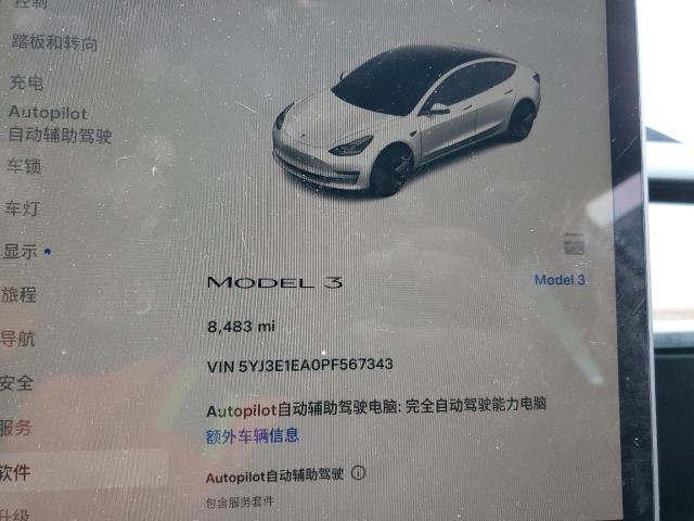 5YJ3E1EA0PF567343 - 2023 TESLA MODEL 3 WHITE photo 9