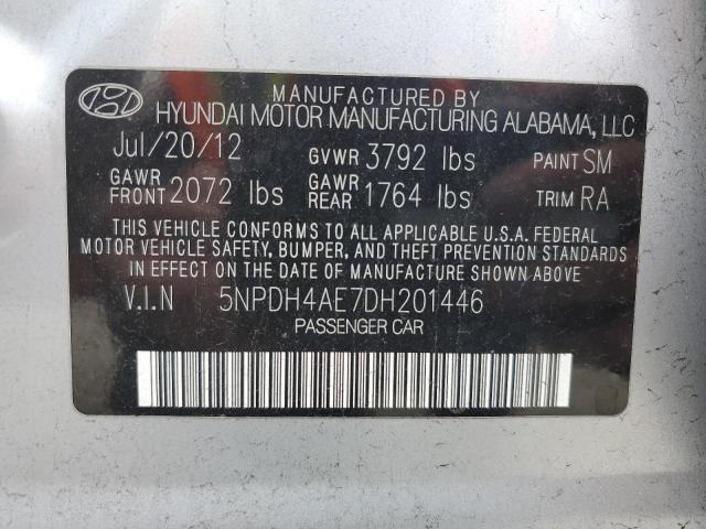 5NPDH4AE7DH201446 - 2013 HYUNDAI ELANTRA GLS SILVER photo 12