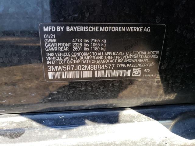 3MW5R7J02M8B84577 - 2021 BMW 330XI BLACK photo 13