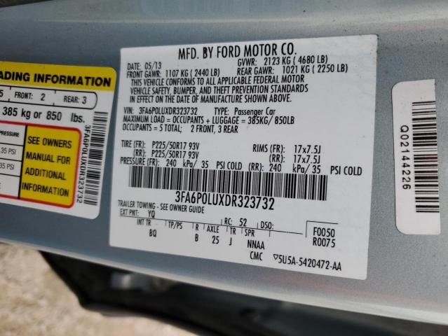 3FA6P0LUXDR323732 - 2013 FORD FUSION SE HYBRID TURQUOISE photo 12