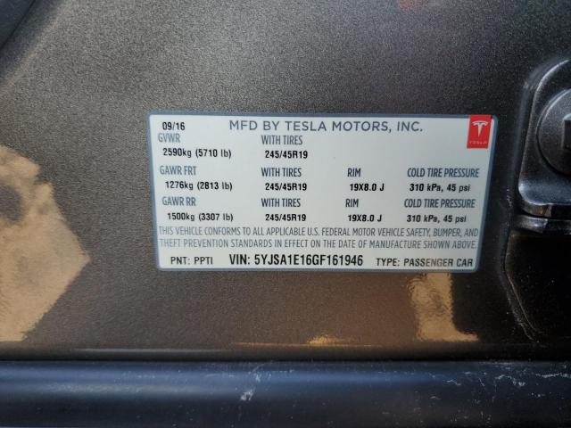 5YJSA1E16GF161946 - 2016 TESLA MODEL S GRAY photo 12