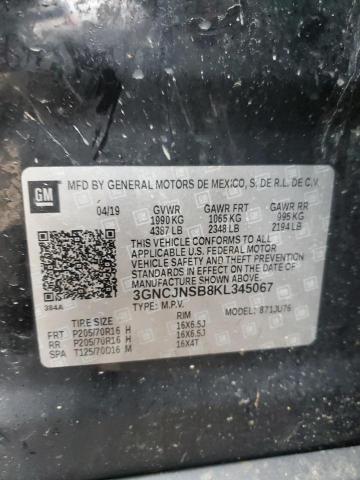 3GNCJNSB8KL345067 - 2019 CHEVROLET TRAX LS BLACK photo 13