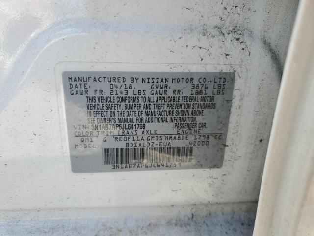 3N1AB7AP6JL641759 - 2018 NISSAN SENTRA S WHITE photo 12