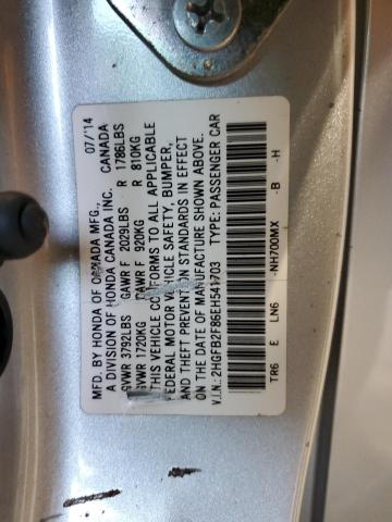 2HGFB2F86EH541703 - 2014 HONDA CIVIC EX SILVER photo 12