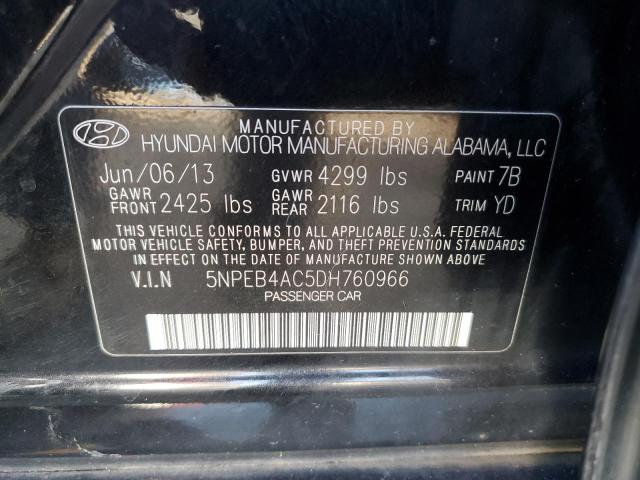 5NPEB4AC5DH760966 - 2013 HYUNDAI SONATA GLS BLACK photo 12