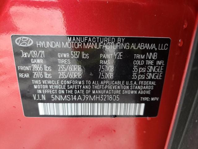 5NMS14AJ9MH321805 - 2021 HYUNDAI SANTA FE SE RED photo 13