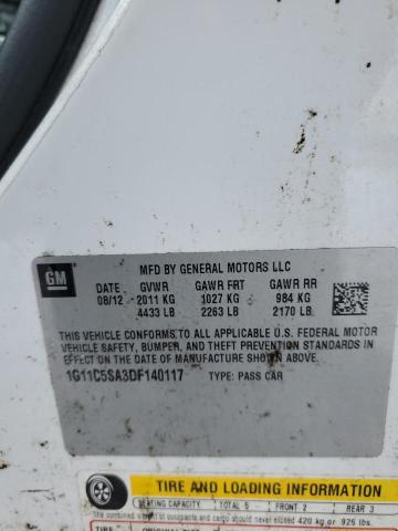 1G11C5SA3DF140117 - 2013 CHEVROLET MALIBU 1LT WHITE photo 12