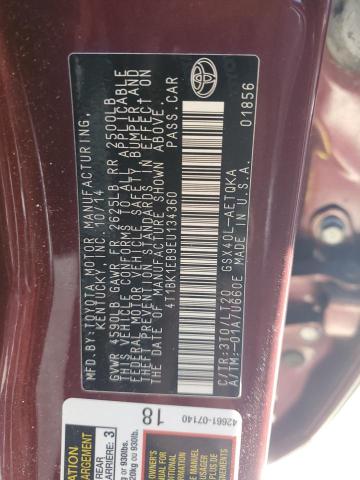4T1BK1EB9EU134360 - 2014 TOYOTA AVALON BASE 勃艮第红 照片 12