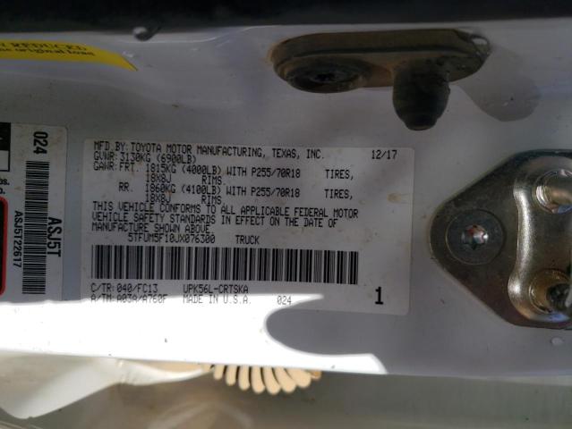 5TFUM5F10JX076300 - 2018 TOYOTA TUNDRA DOUBLE CAB SR/SR5 WHITE photo 13