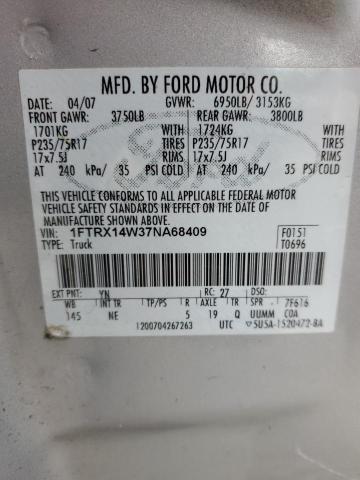 1FTRX14W37NA68409 - 2007 FORD F150 SILVER photo 12