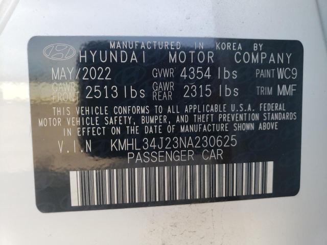 KMHL34J23NA230625 - 2022 HYUNDAI SONATA LIMITED WHITE photo 12