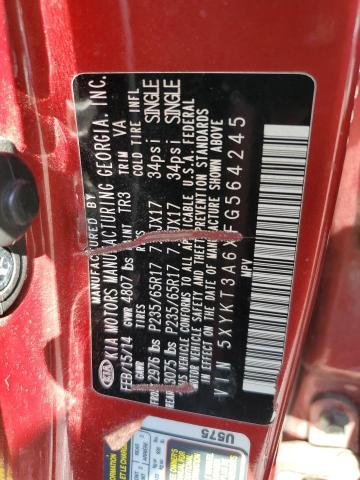 5XYKT3A6XFG564245 - 2015 KIA SORENTO LX RED photo 12