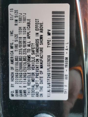 5J6TF2H51FL002638 - 2015 HONDA CROSSTOUR EXL გრაფიტი ფოტო 12