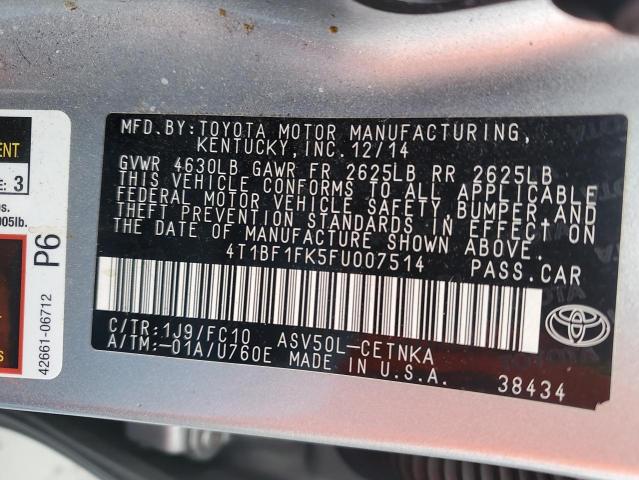 4T1BF1FK5FU007514 - 2015 TOYOTA CAMRY LE SILVER photo 12