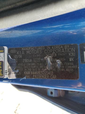 KNAFX4A68E5205413 - 2014 KIA FORTE LX BLUE photo 12