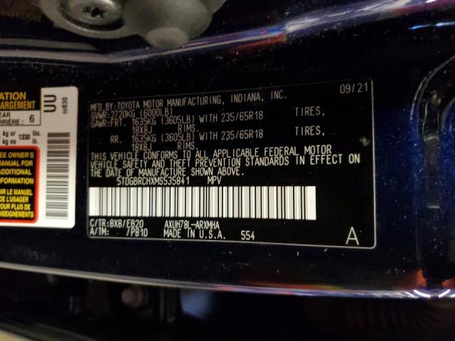 5TDGBRCHXMS535841 - 2021 TOYOTA HIGHLANDER HYBRID XLE BLUE photo 12