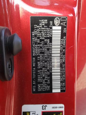2T1BU4EE5CC885699 - 2012 TOYOTA COROLLA BASE RED photo 13