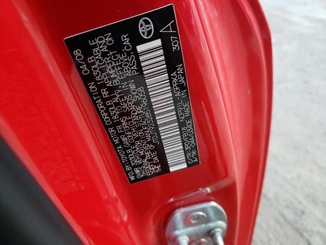 JTDJT923285196058 - 2008 TOYOTA YARIS RED photo 12