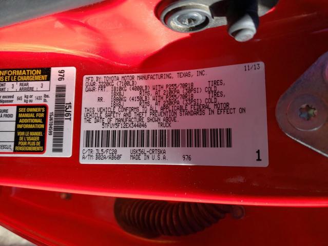 5TFUY5F12EX344046 - 2014 TOYOTA TUNDRA DOUBLE CAB SR/SR5 RED photo 12