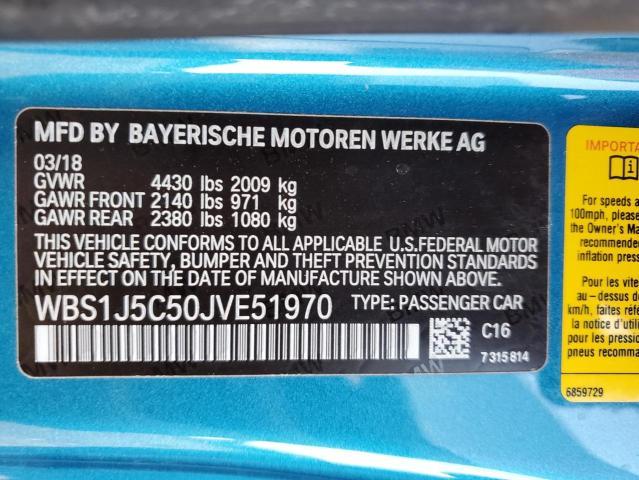WBS1J5C50JVE51970 - 2018 BMW M2 BLUE photo 12
