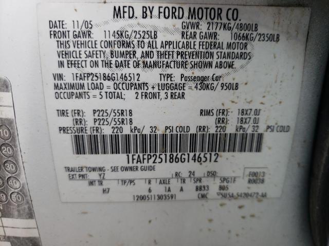 1FAFP25186G146512 - 2006 FORD FIVE HUNDR LIMITED WHITE photo 12