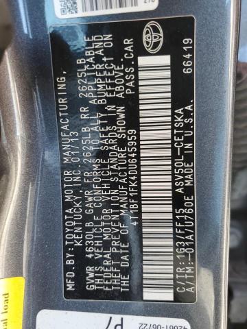 4T1BF1FK4DU645959 - 2013 TOYOTA CAMRY L GRAY photo 12